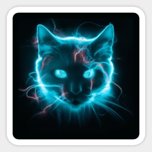 Futuristic Cyber Cat has an Electrical Glow Sticker